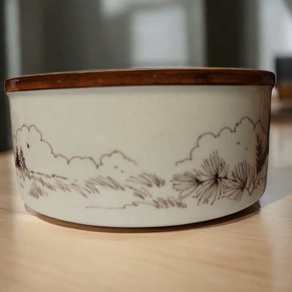 Vtg 80's Down East Crafts Black Cap Chickadee Soup Casserole Cup Bowl Stoneware - Picture 5 of 8